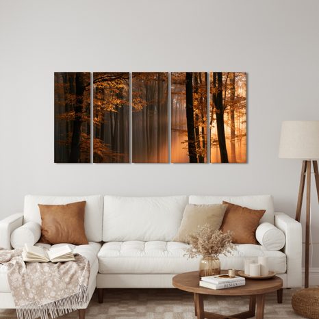 5-DÍLNÝ OBRAZ PODZIMNÍ LES V MLZE - PICTURES FOREST - PICTURES
