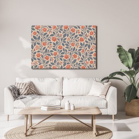 WANDBILD KORALLENFARBENE BLÜTEN AUF BEIGE - BILDER BLUMEN - BILDER