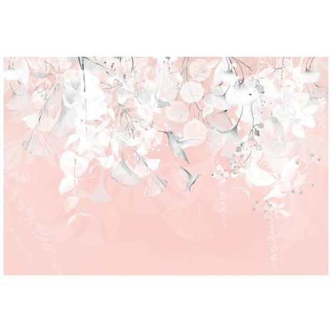 CARTA DA PARATI – FOGLIE CON COLIBRÌ IN ROSA-GRIGIO - CARTA DA PARATI LETTERE - CARTA DA PARATI