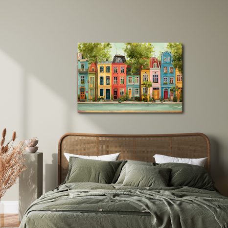 WANDBILD BUNTE HÄUSER MIT ALLEE - BUNTE HÄUSER - BILDER