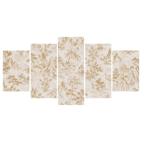 5-TEILIGES WANDBILD GOLDENE ORIENTALISCHE LANDSCHAFT - BILDER MIT FENG SHUI-MOTIVEN - BILDER