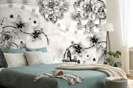 TAPETE SCHWARZ-WEISS-BLUMENSCHMUCK - TAPETEN - 🔥 TOTALAUSVERKAUF