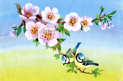 TAPETE MEISEN UND BLÜHENDE BLUMEN - VINTAGE- UND RETRO-TAPETEN - TAPETEN