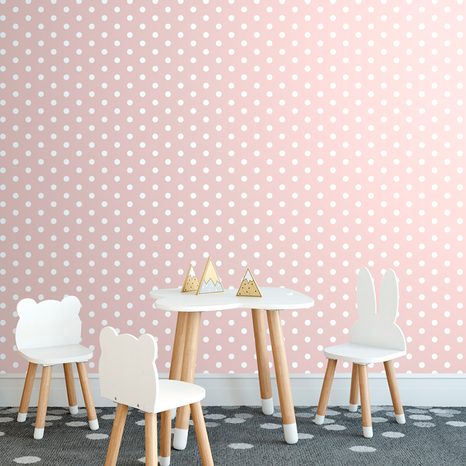 SELF ADHESIVE WALLPAPER PINK BACKGROUND DOTTED WITH WHITE SPOTS - SELF-ADHESIVE WALLPAPERS - WALLPAPERS