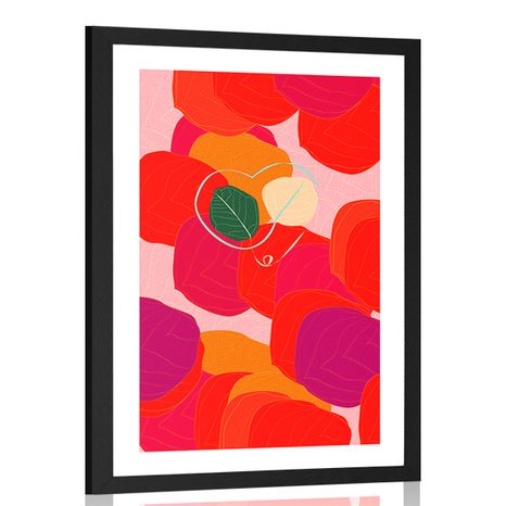 POSTER WITH PASSEPARTOUT MULTICOLORED LINES OF LEAVES