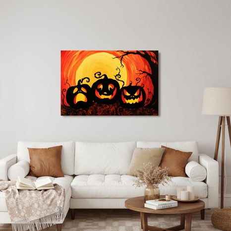 WANDBILD KÜRBIS IM SCHEIN DES VOLLMONDS - HALLOWEEN- UND HORROR-BILDER - BILDER