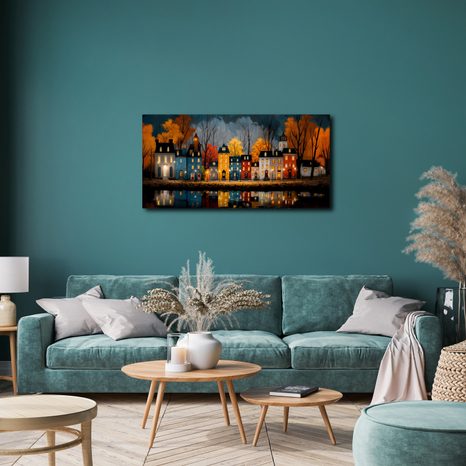 OBRAZ VÁNOČNÍ OSVĚTLENÉ DOMY - BAREVNÉ DOMY - OBRAZY