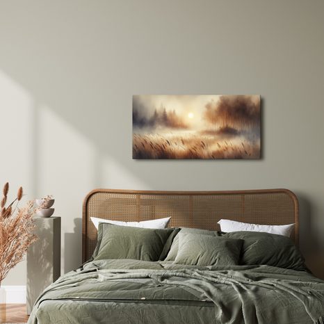 WANDBILD NEBEL ÜBER DEM SCHILF - BILDER VON SONNENAUFGANG UND SONNENUNTERGANG - BILDER