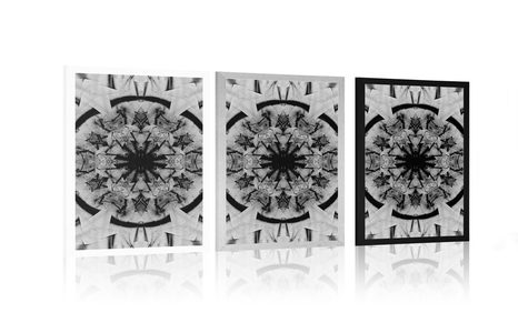 PLAKAT APSTRAKCIJA MANDALE U CRNO-BIJELOM DIZAJNU - CRNO-BIJELE - PLAKATI