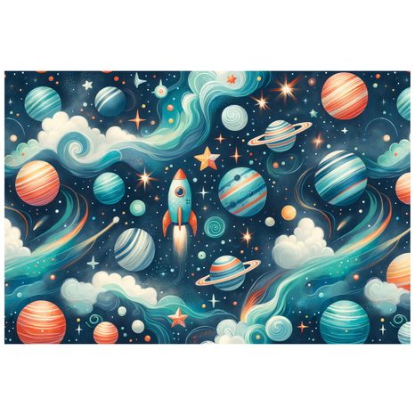 SELBSTKLEBENDE TAPETE BUNTER WELTRAUM MIT RAKETE - KINDERTAPETEN - TAPETEN