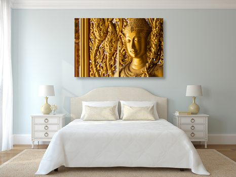 КАРТИНА НА ПЛАТНО – СТАТУЯ НА БУДА В ХРАМ - ФЪН ШУЙ КАРТИНИ - КАРТИНИ