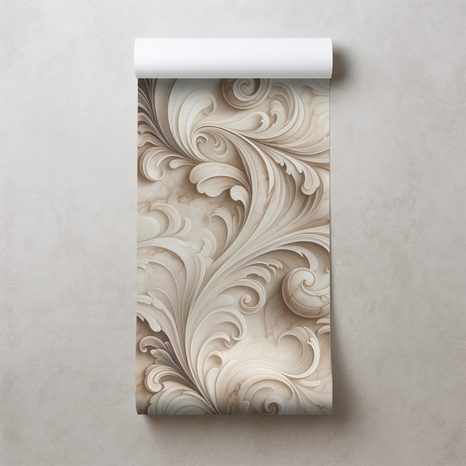 TAPETE ELEGANTE BEIGE ORNAMENTE AUF MARMOR - TAPETEN - 🔥 TOTALAUSVERKAUF