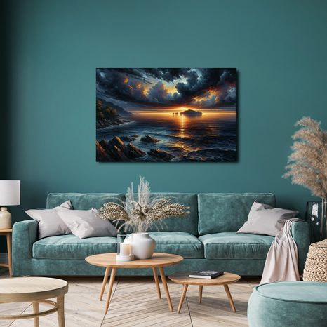 OBRAZ DRAMATICKÝ ZÁPAD SLUNCE NAD MOŘEM - OBRAZY MOŘE A PLÁŽ - OBRAZY
