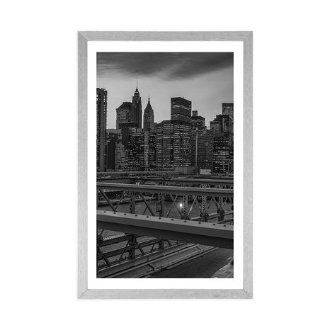 PLAKÁT S PASPARTOU RUŠNÉ VELKOMĚSTO V ČERNOBÍLÉM PROVEDENÍ - ČERNOBÍLÉ - PLAKÁTY