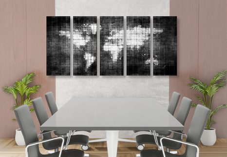 TABLOU 5-PIESE LUMEA PE HARTĂ ÎN DESIGN ALB-NEGRU - TABLOURI CU HĂRȚI - TABLOURI