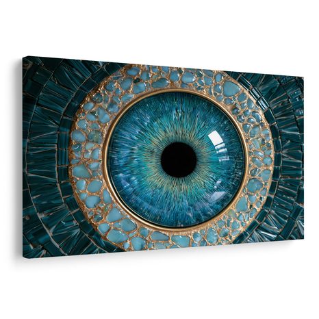 TABLEAU SUR TOILE – ŒIL TURQUOISE DANS L’OR - TABLEAUX PAR THÈME - TABLEAUX