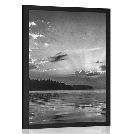 AFFICHE REFLET DE LAC DE MONTAGNE EN NOIR ET BLANC - NOIR ET BLANC - AFFICHES