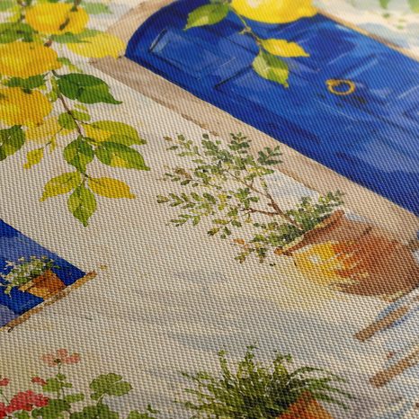 5-TEILIGES WANDBILD ZITRONENBAUM AN BLAUER TÜR - BILDER VON STÄDTEN - BILDER