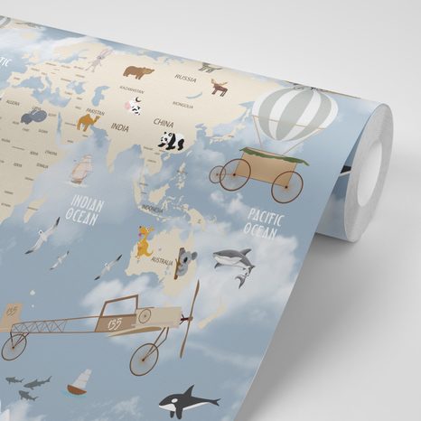 TAPETA NÁDHERNÁ DETSKÁ MAPA SO ZVIERATKAMI - TAPETY MAPY - TAPETY