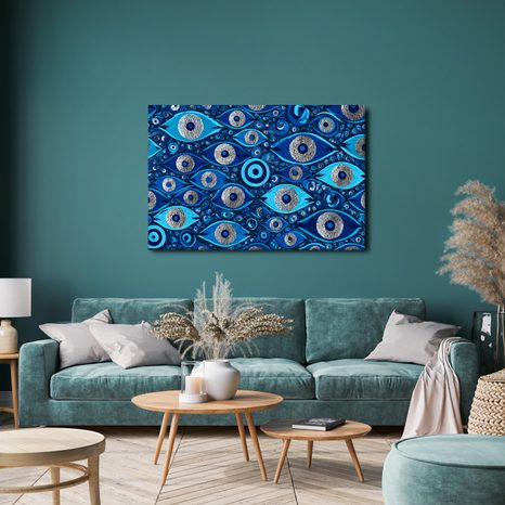 TABLEAU SUR TOILE – YEUX BLEUS MYSTÉRIEUX - TABLEAUX PAR THÈME - TABLEAUX