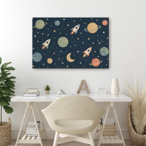 OBRAZ WESOŁE RAKIETY MIĘDZY PLANETAMI - DZIECIĘCE OBRAZY WSZECHŚWIAT - OBRAZY