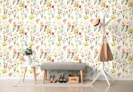 TAPETA ŻÓŁTE KWIATY Z AKCENTEM VINTAGE - TAPETY KWIATY - TAPETY