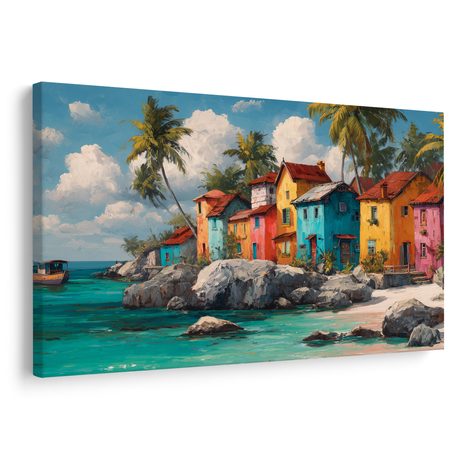 OBRAZ KOUZLO KARIBSKÉ VESNICE - BAREVNÉ DOMY - OBRAZY