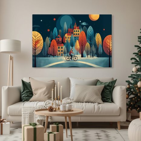 OBRAZ ZIMNÍ PROJÍŽĎKA POD HVĚZDAMI - VÁNOČNÍ A ZIMNÍ OBRAZY - OBRAZY