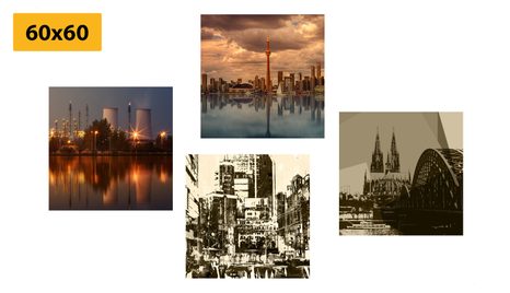 SET OBRAZOV PRIEMYSELNÉ MESTO S ABSTRAKCIOU - ZOSTAVY OBRAZOV - OBRAZY