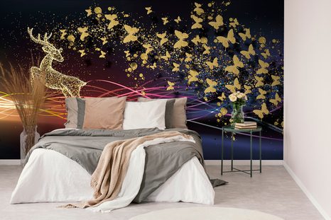 SELBSTKLEBENDE TAPETE SCHÖNER HIRSCH MIT SCHMETTERLINGEN - SELBSTKLEBENDE TAPETEN - TAPETEN