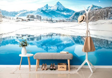 FOTOTAPETE VERSCHNEITE LANDSCHAFT IN DEN ALPEN - TAPETEN MIT NATURMOTIVEN - TAPETEN