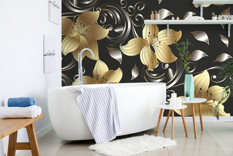 SELF ADHESIVE WALLPAPER LUXURIOUS GOLDEN LILY - WALLPAPERS - 🔥 TOTAL SALE 🔥