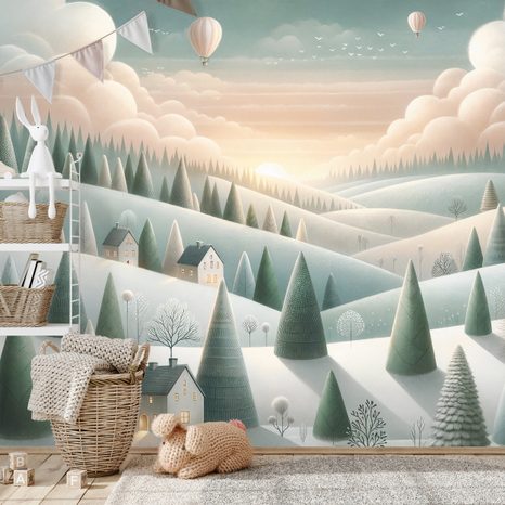 TAPETA ZIMNÍ KRAJINA S BALÓNY - TAPETY POLE A LOUKY - TAPETY