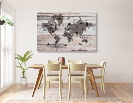 OBRAZ MAPA NA DREVENOM PODKLADE - OBRAZY MAPY - OBRAZY