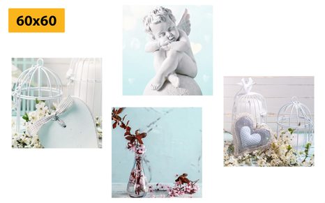 SET OBRAZŮ JEMNÉ ZÁTIŠÍ S ANDÍLKEM - SESTAVY OBRAZŮ - OBRAZY