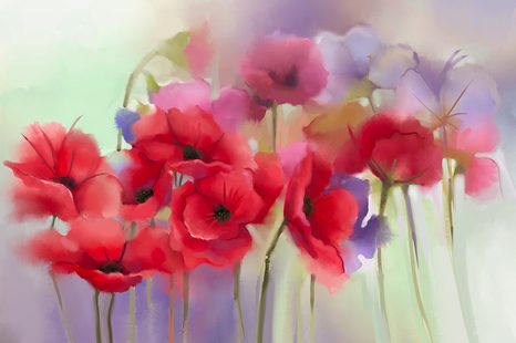 TAPETE SCHÖNE GEMALTE MOHNBLUMEN - TAPETEN MIT BLUMENMOTIVEN - TAPETEN