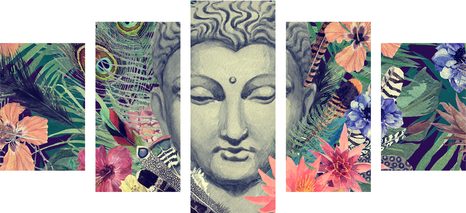 5-DÍLNÝ OBRAZ BUDDHA NA EXOTICKÉM POZADÍ - OBRAZY FENG SHUI - OBRAZY