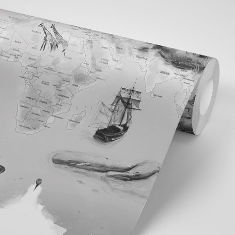 TAPETA KRESLENÁ ŠEDÁ MAPA - TAPETY MAPY - TAPETY