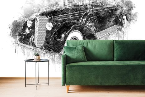 TAPETA ČERNOBÍLÉ RETRO AUTO - ČERNOBÍLÉ TAPETY - TAPETY