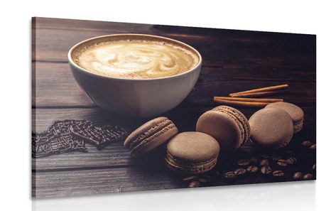 CANVAS PRINT COFFEE WITH CHOCOLATE MACARONS - PICTURES OF FOOD AND DRINKS - PICTURES