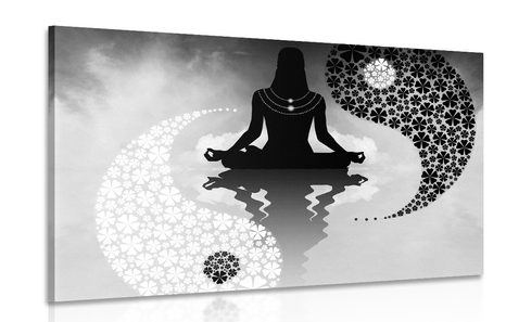 CANVAS PRINT YIN AND YANG YOGA IN BLACK AND WHITE - BLACK AND WHITE PICTURES - PICTURES