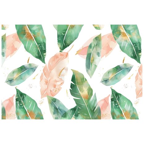 TAPETA AKVARELOVÉ ZELENO-BROSKVOVÉ LISTY - TAPETY LISTY - TAPETY