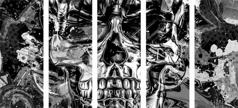 5-DIELNY OBRAZ UMELECKÁ LEBKA V ČIERNOBIELOM PREVEDENÍ - ČIERNOBIELE OBRAZY - OBRAZY