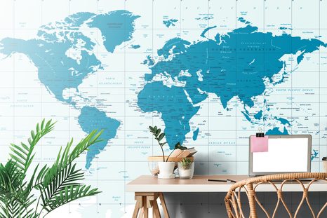 SAMOLEPÍCÍ TAPETA POLITICKÁ MAPA SVĚTA V MODRÉ BARVĚ - SAMOLEPÍCÍ TAPETY - TAPETY