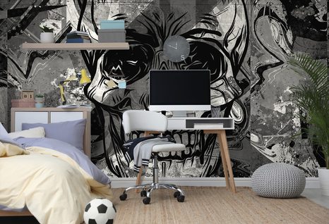 SELBSTKLEBENDE TAPETE TOTENKOPF IN SCHWARZ-WEISS - SELBSTKLEBENDE TAPETEN - TAPETEN