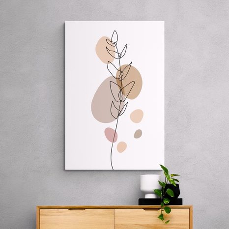 STAMPA SU TELA – FOGLIA MINIMALISTA SU SFONDO BIANCO NO2 - QUADRI FORME ASTRATTE - STAMPE E QUADRI