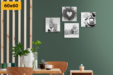 SET OBRAZŮ NÁPOJE SE SLADKÝM POTĚŠENÍM V ČERNOBÍLÉM PROVEDENÍ - SESTAVY OBRAZŮ - OBRAZY