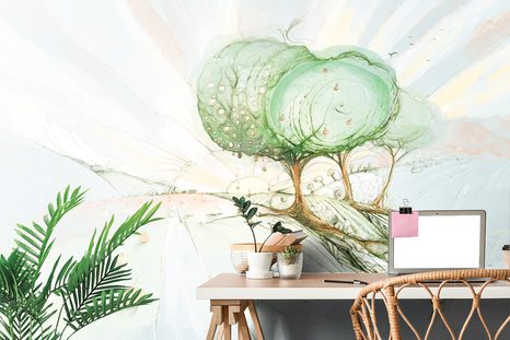 SAMOLEPÍCÍ TAPETA STROMY NA PASTELOVÉM POLI - SAMOLEPÍCÍ TAPETY - TAPETY