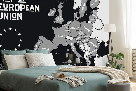 WALLPAPER BLACK AND WHITE MAP WITH THE NAMES OF EU COUNTRIES - WALLPAPERS MAPS - WALLPAPERS