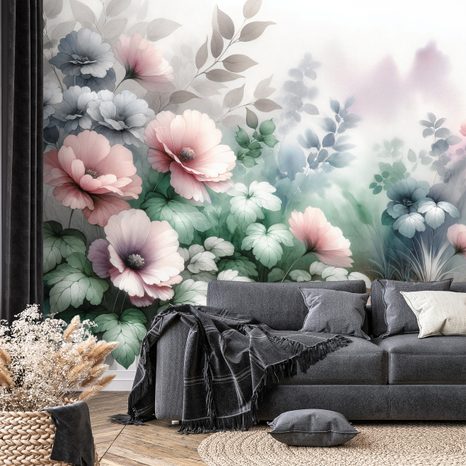 SAMOLEPÍCÍ TAPETA AKVARELOVÉ PASTELOVÉ KVĚTINY - TAPETY KVĚTINY - TAPETY